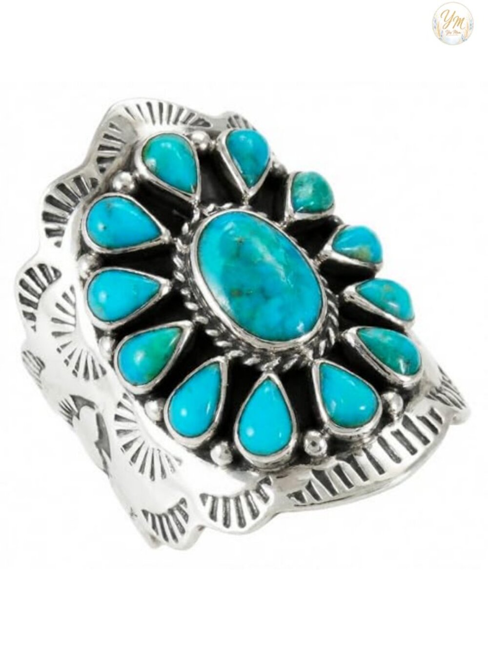 925 Sterling Silver Genuine Turquoise Statement Ring Eternity Ring Southwestern